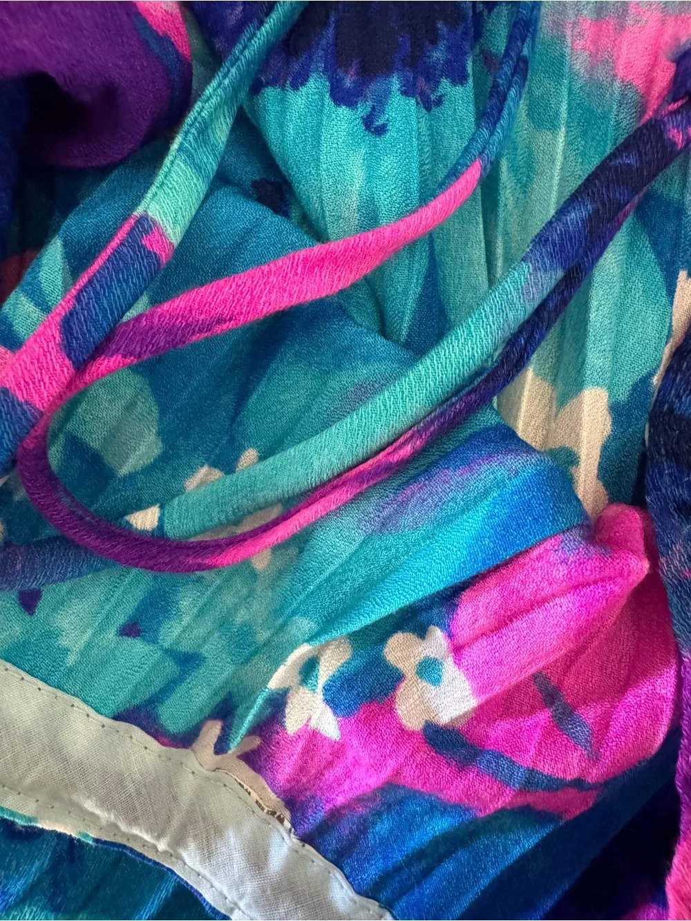 vintage 70s accordion pleat barkcloth Hawaiian print caftan OS